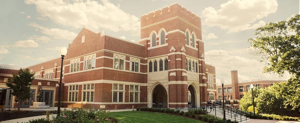 The Ruane Center for the Humanities, the College’s signature academic build- ing, opened for classes in September. The three-level, 63,000-square-foot building is the new home for the Development of Western Civilization Program, the Liberal Arts Honors Program, and the English and history departments. Highlights include a 50-foot-tall Gothic tower entrance, a spacious Great Room with an outdoor terrace, a dozen seminar rooms, two large lecture halls, a 50-seat tiered classroom, a mid-sized flexible classroom, and an outdoor classroom. The Ruane Center was made possible by a leadership gift from Michael A. Ruane ’71 & ’13Hon., former chairman of the Board of Trustees, and his wife, Elizabeth.